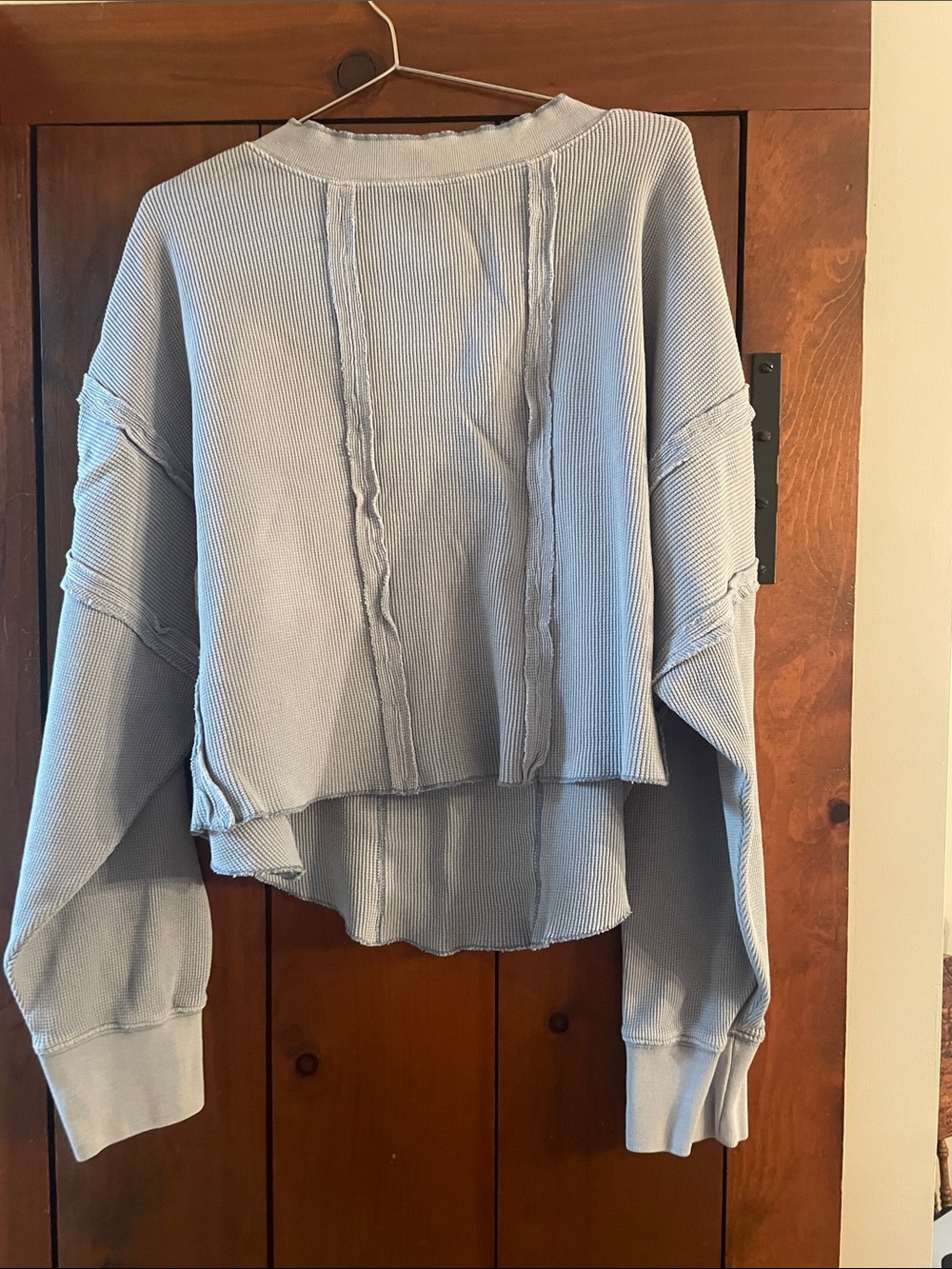 We the Free Waffle-Knit Cropped Long-Sleeve Top - Light Gray